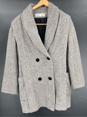 Julia Klein Gray USA Vintage Wool Herringbone Double-Breasted Coat Size 6